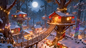 春节期间的树屋村庄