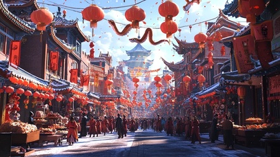 新年里的热闹北京街道