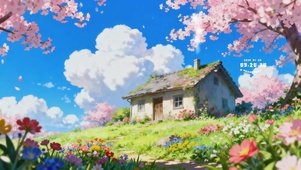 樱花树下的小屋