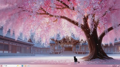 梦幻樱花树下猫咪