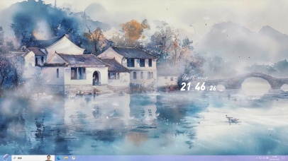 清新江南水墨插画-桌面主题