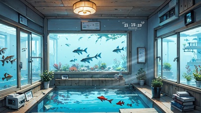 4K唯美治愈水族馆房间