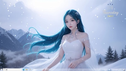 4k蓝发白衣美少女