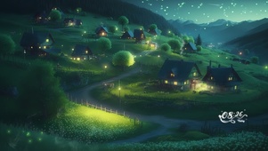 治愈唯美夜晚绿地