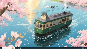 樱花湖泊列车龙猫
