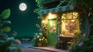 海边夜晚花店