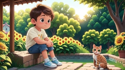 向日葵中的小男孩