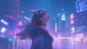 雨中面具少女