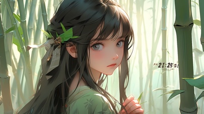 古风竹林少女