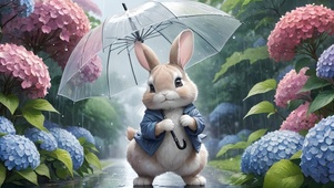 雨中撑伞的小兔子