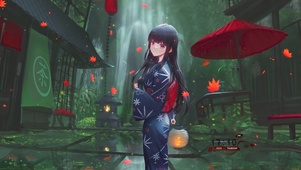 茶楼和服枫叶少女