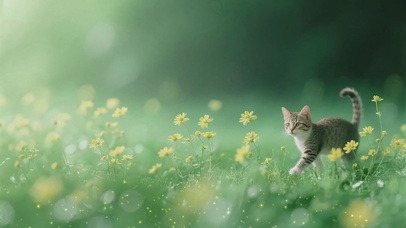 花丛中可爱猫咪