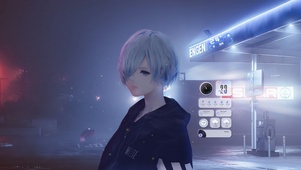 4k 夜晚加油站少女