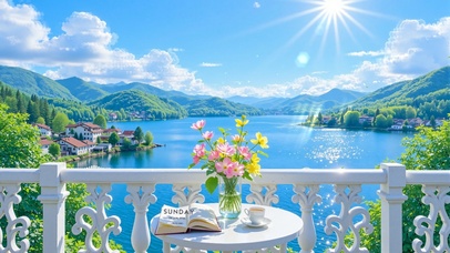 护眼远眺湖泊风景