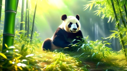 大自然风景吃竹子的野生动物熊猫