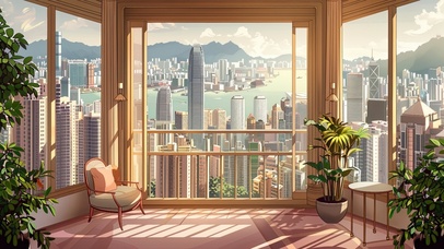 远眺阳台外面的摩天大楼