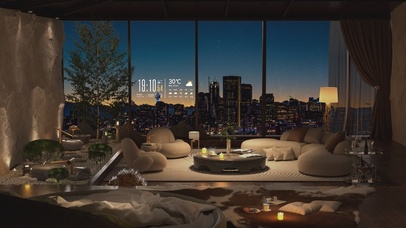 唯美治愈夕阳雨天城市房间