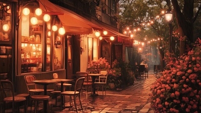 秋日雨夜街角温暖商店