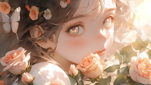 花丛中的小女孩