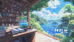 蓝天白云树木河流