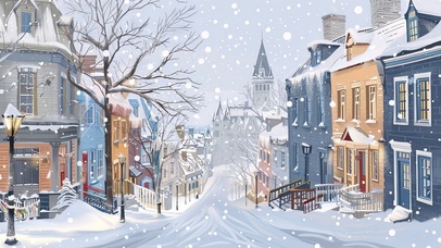 雪中的温馨小镇建筑