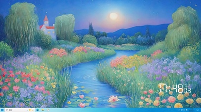 护眼夜景树木河流桌面主题