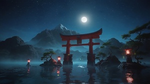 月下湖上鸟居