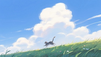 草地上奔跑的猫咪