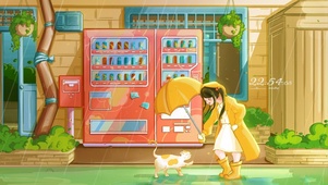 治愈温馨雨天少女与猫