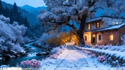 冬季傍晚飘雪主题