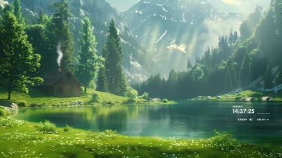 绿色护眼山中溪水
