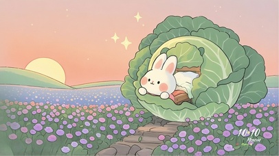 花海卷心菜小屋探头看流星雨小兔