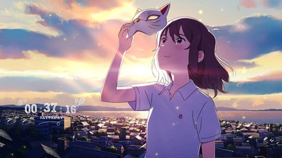 夕阳下可爱的面具少女