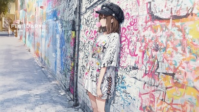 唯美墙壁涂鸦少女