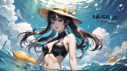夏日海中草帽少女