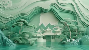 剪纸山水