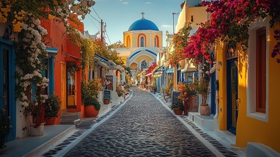 静谧希腊风情街道