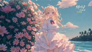 4K 粉裙花前女孩