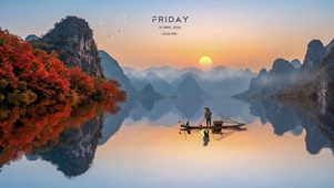 国风山水黄昏美景