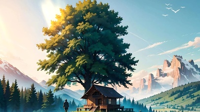 原野上的树下小屋