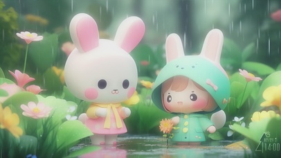 雨中两个小可爱