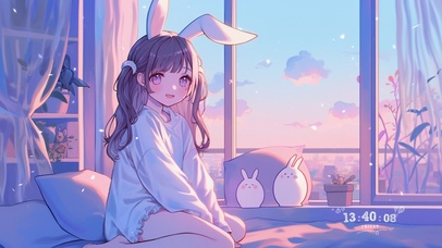 4K 卧室兔耳少女