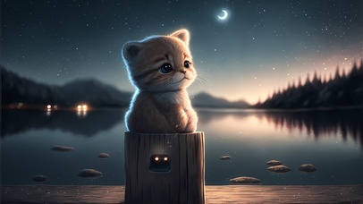 可爱夜晚沙滩猫咪