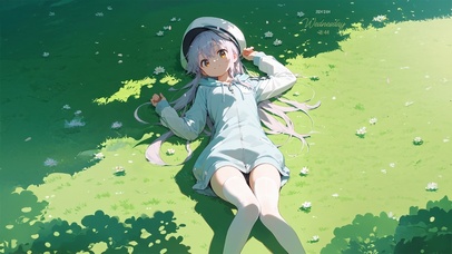 唯美草地白发女孩