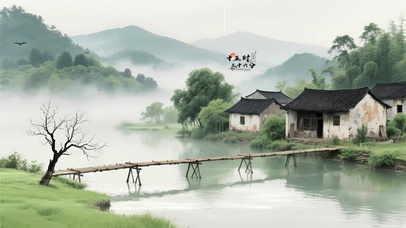 雨天木桥小屋