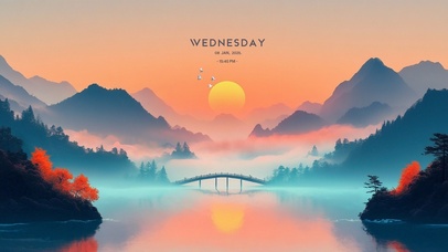 国风水墨山水黄昏