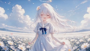 花海中的白发萝莉