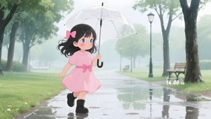 雨天散步的女孩
