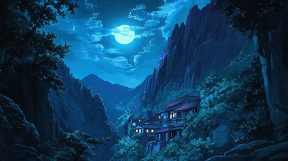 月光小镇宁静的夜