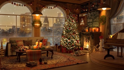 4K高清圣诞雪天温暖豪华公寓